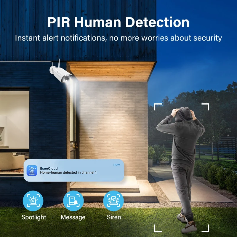 Outdoor WiFi AI Human Detected Security Camera System with Surveillance NVR Kits