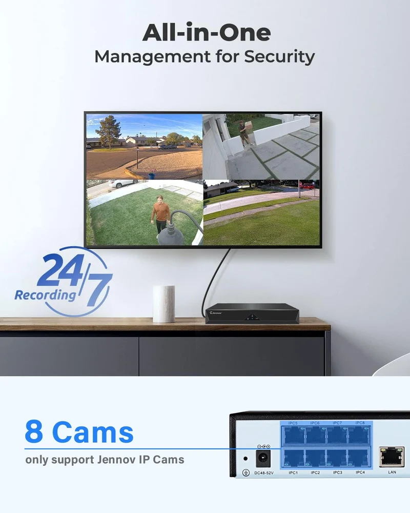 Jennov V80 4K 8CH POE Network Video Recorder for Home Security Camera System