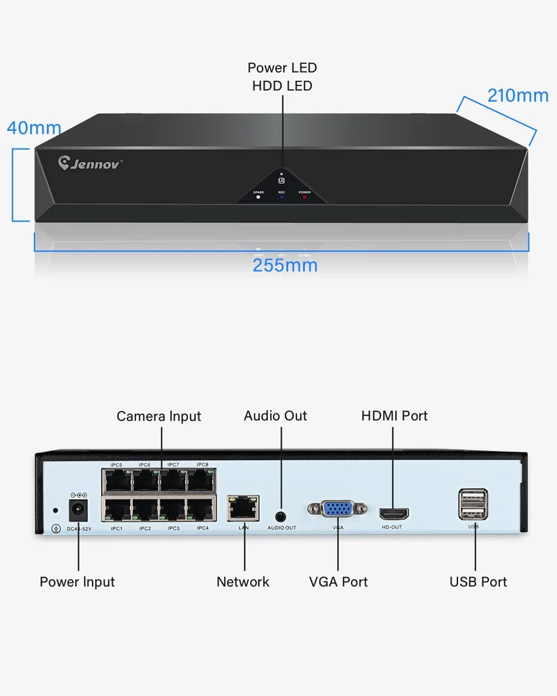 Jennov V80 4K 8CH POE Network Video Recorder for Home Security Camera System