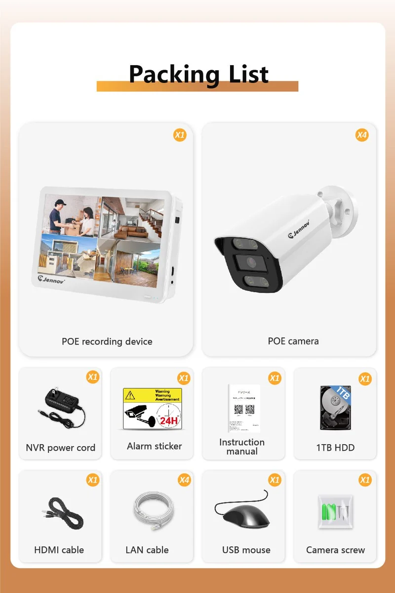 Jennov POE Security Camera System with 4K A95 Cameras