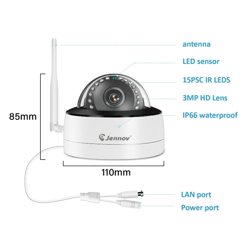 Jennov S18 Add-On WiFi Dome IP Security Camera, No PTZ, Motion Detection