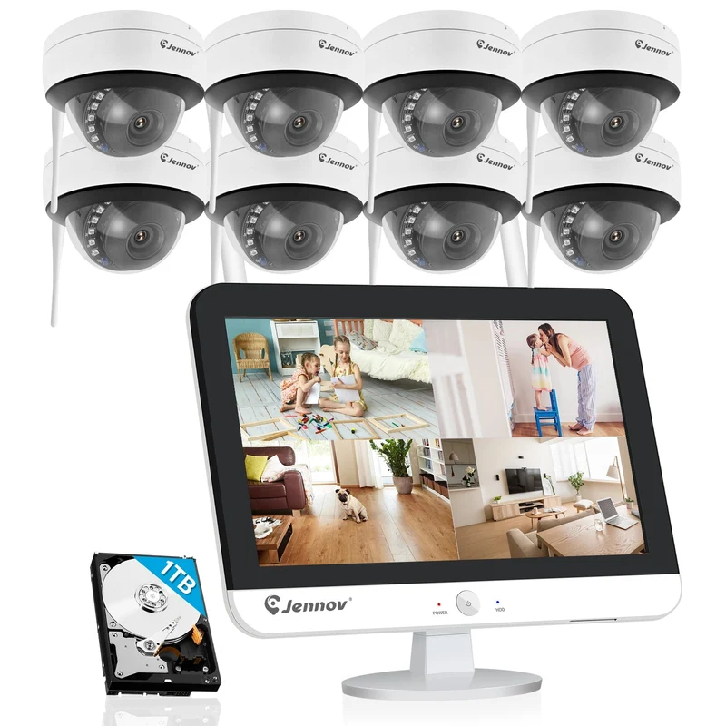 Wireless Security Camera System HD Cameras 12" Monitor 1TB HDD