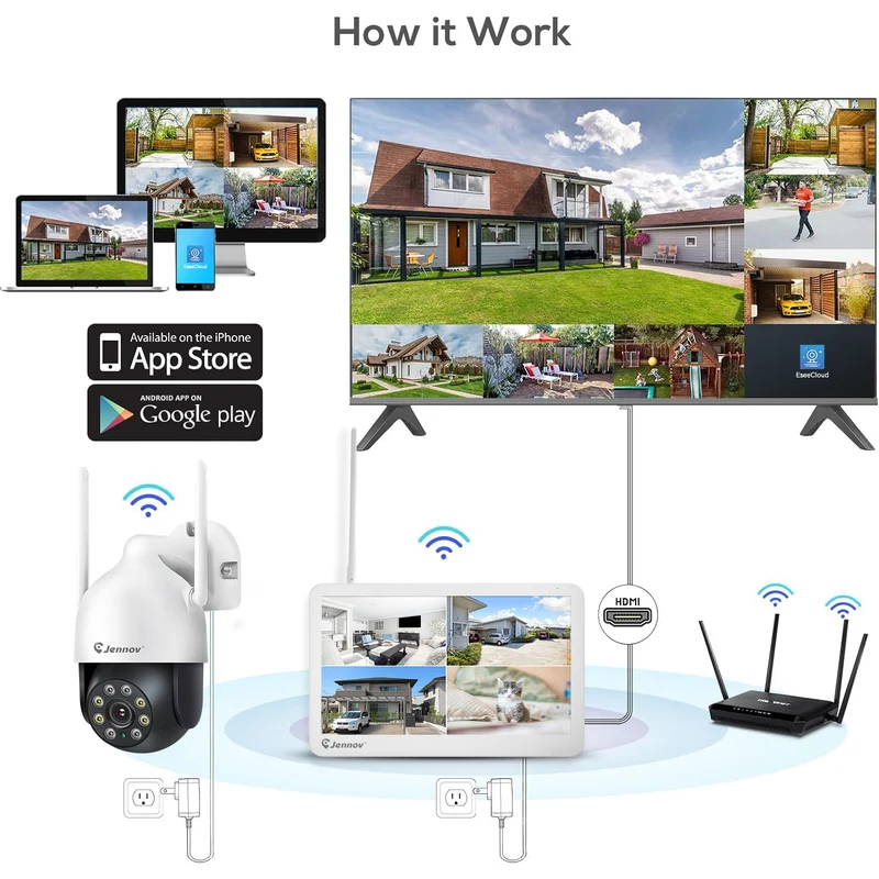 Jennov Wireless Outdoor PTZ Security Camera System Auto Tracking with 1TB HDD, 10 Channel