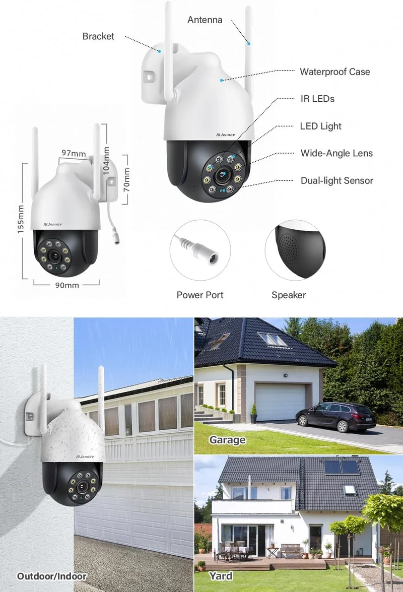 P31 Outdoor WiFi Security Camera, J Series Add-on camera, 2-Way Audio, Spotlight Alarm, Color Night Vision