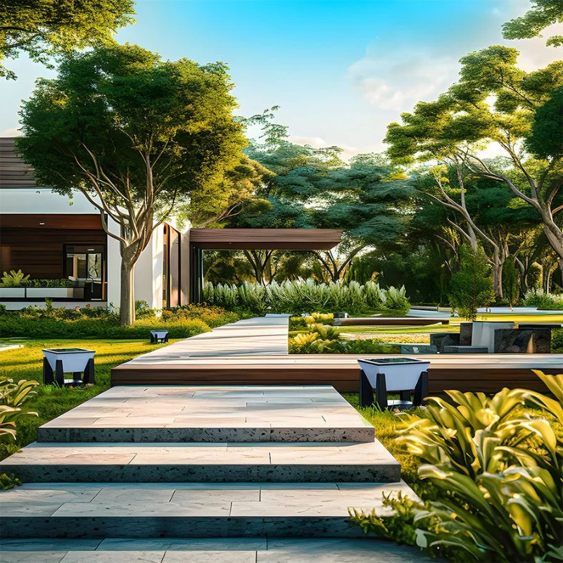 Solarbetriebene LED-Gartenleuchte mit kubischem Design für den Außenbereich