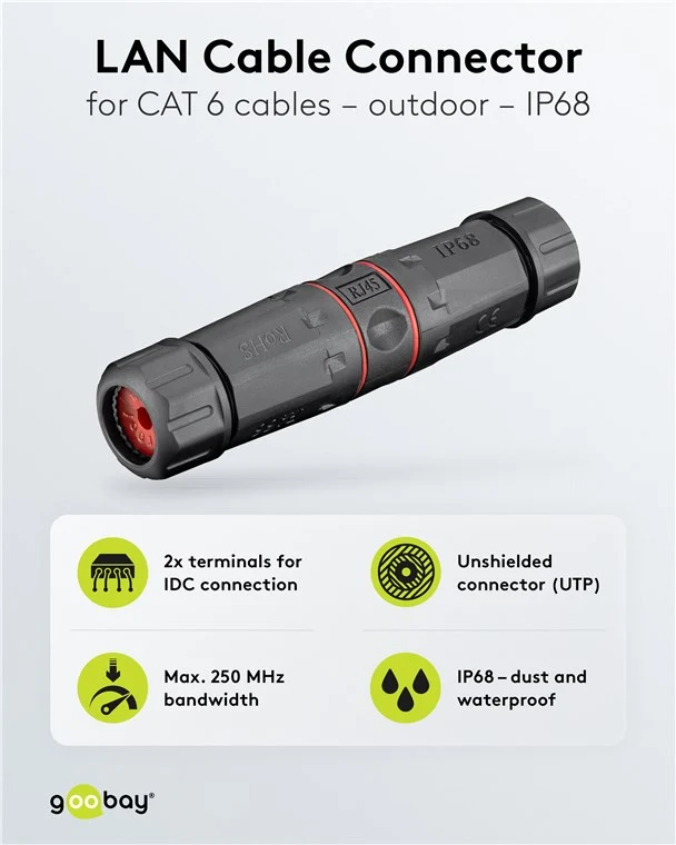 Outdoor (IP68) Netzwerkkabel-Verbinder, CAT 6 UTP ungeschirmt