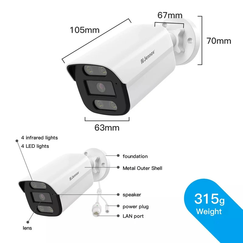 Jennov A95 4K Security Camera 8MP PoE Outdoor Camera with Night Vision