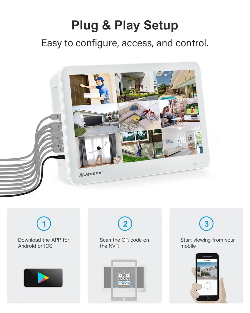 Jennov V19 4K Network Video Recorder with 12 inch Monitor, 8CH POE NVR (8MP/5MP/4MP/3MP/1080P)