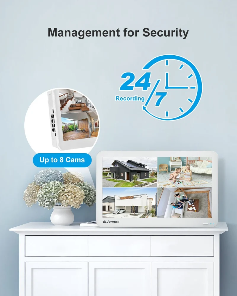 Jennov V19 4K Network Video Recorder with 12 inch Monitor, 8CH POE NVR (8MP/5MP/4MP/3MP/1080P)