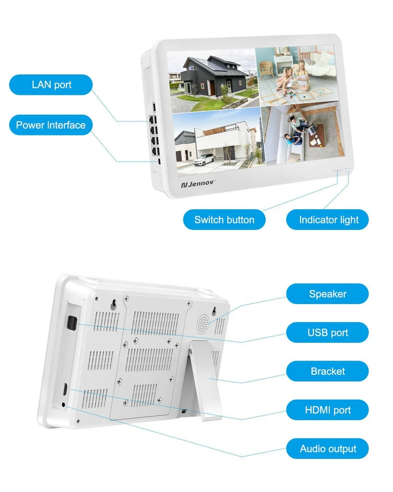 Jennov V19 4K Network Video Recorder with 12 inch Monitor, 8CH POE NVR (8MP/5MP/4MP/3MP/1080P)