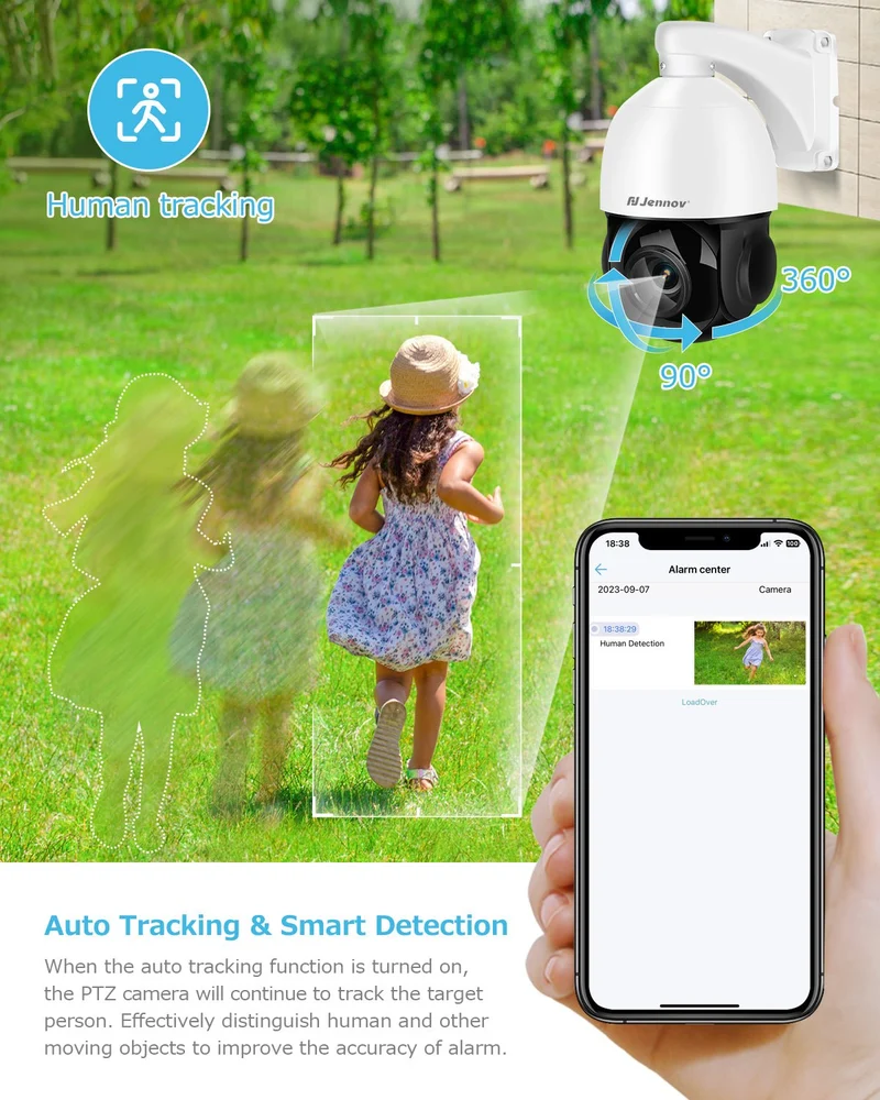 P87 4K 8MP PTZ IP POE Camera with Pan Tilt 20x Optical Zoom & Human Vehicle Detection