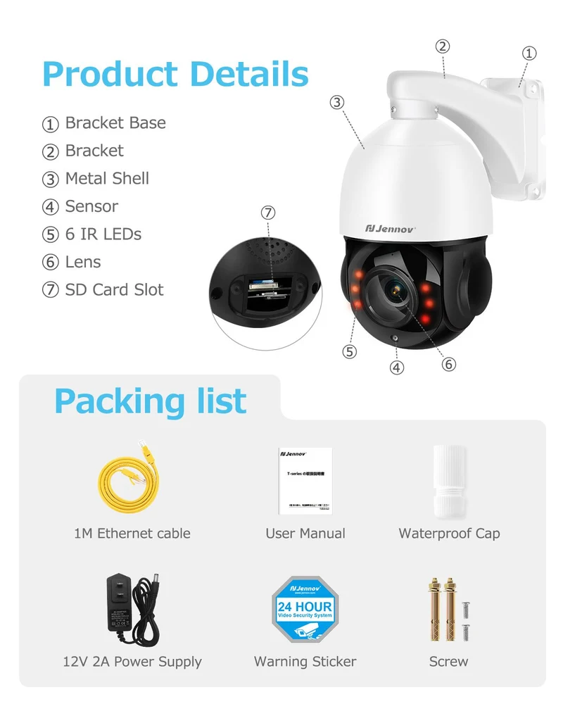 P87 4K 8MP PTZ IP POE Camera with Pan Tilt 20x Optical Zoom & Human Vehicle Detection