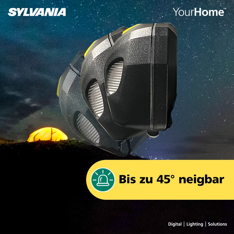 SYLVANIA Stirnlampe LED mit Akku Wiederaufladbar | 6 Lichtmodi inkl. Notfall Blitzlicht | Wassergeschützt IP54, Kopflampe für Joggen,Wandern, Angeln, Campen, 2 Stück