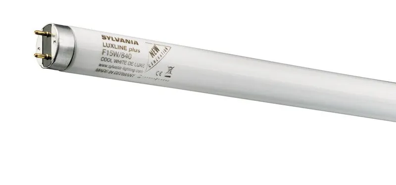 SYLVANIA T8 Leuchtstoff-Lampe, G13 Sockel, 15 Watt / 950 Lumen, Homelight (2700K), 20000h Lebensdauer, Lineare Form, 26mm Durchmesser, 450mm Länge, Weißer Kolben, dimmbar, 1er Pack