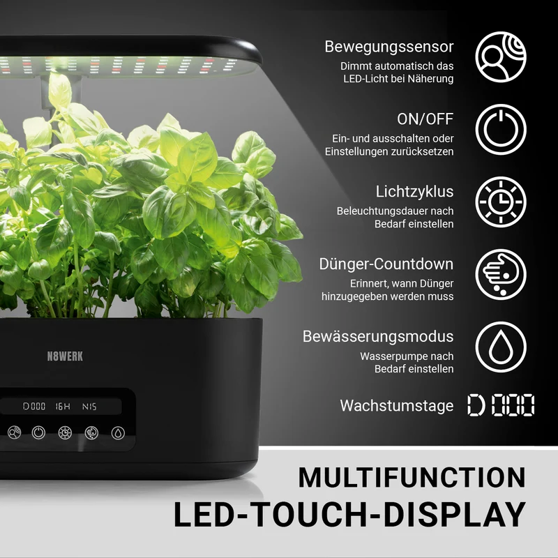 Hydroponische Pflanzenanzuchtstation mit Display