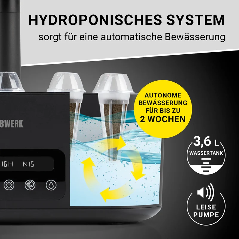 Hydroponische Pflanzenanzuchtstation mit Display