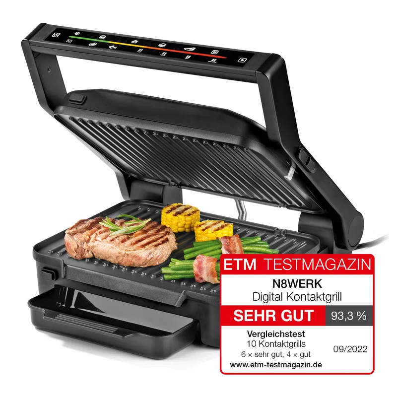 Digital-Kontakt-Grill Midnight Edition - 2000W - Touch-Display mit 6 Grill-Programmen