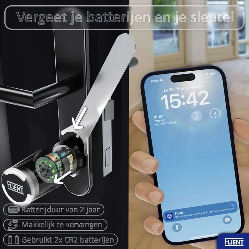 Flient Smart Lock Eon Zwart/Zwart - Slim Cilinderslot IP68