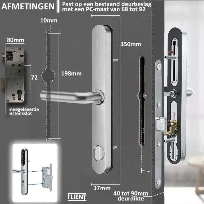 Flient Smart Lock Versa RVS - Slim Deurbeslag voor Poort en Deur