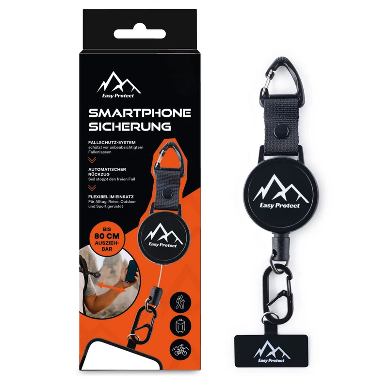 Handy Sicherung mit Stahlseil & Karabiner, 80 cm Anti-Drop Kabel