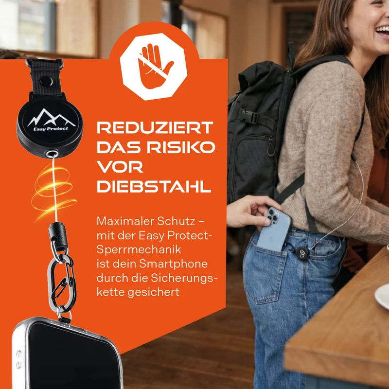Handy Sicherung mit Stahlseil & Karabiner, 80 cm Anti-Drop Kabel