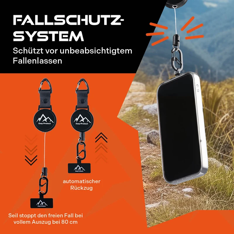 Handy Sicherung mit Stahlseil & Karabiner, 80 cm Anti-Drop Kabel