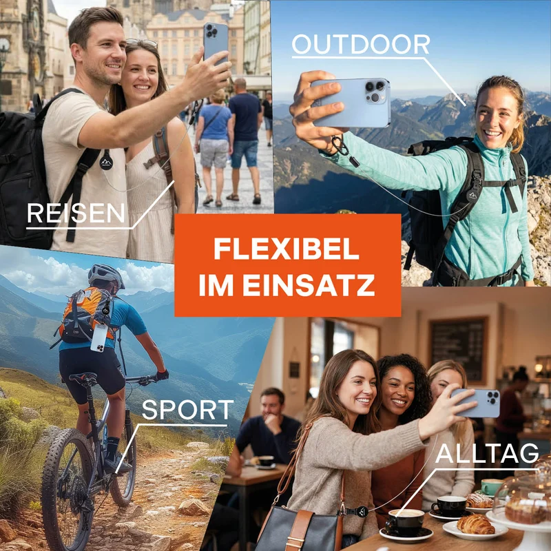 Handy Sicherung mit Stahlseil & Karabiner, 80 cm Anti-Drop Kabel