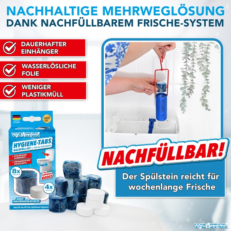 WC-Star Spülkasten-Hygiene-Set (1x Spülkasten-Einhänger + 2x Spülkasten-Tab + 1x Antikalk-Tab)
