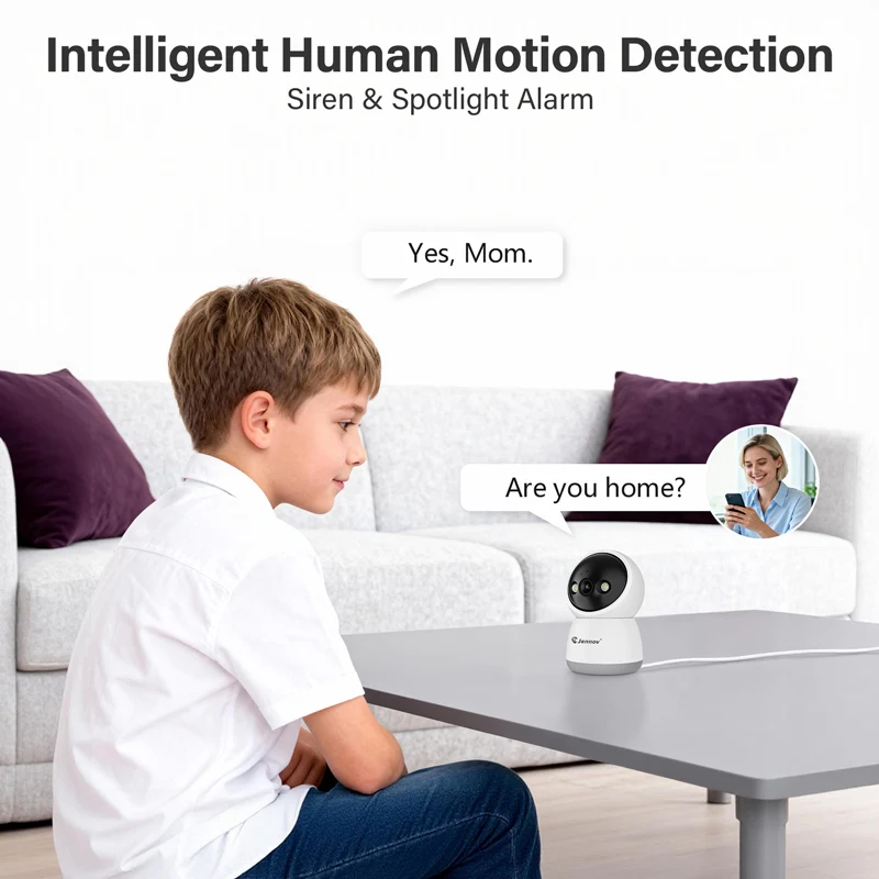 Jennov WIFI Indoor Camera, 2K, 2-Way Audio, Color Night Vision, Auto-tracking, 2.4Ghz
