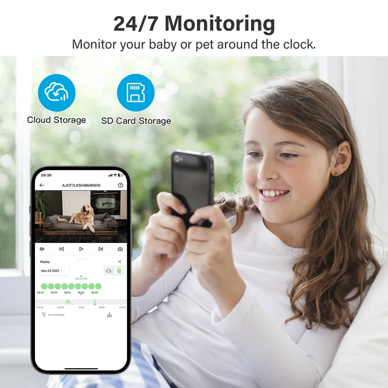 Jennov WIFI Indoor Camera, 2K, 2-Way Audio, Color Night Vision, Auto-tracking, 2.4Ghz