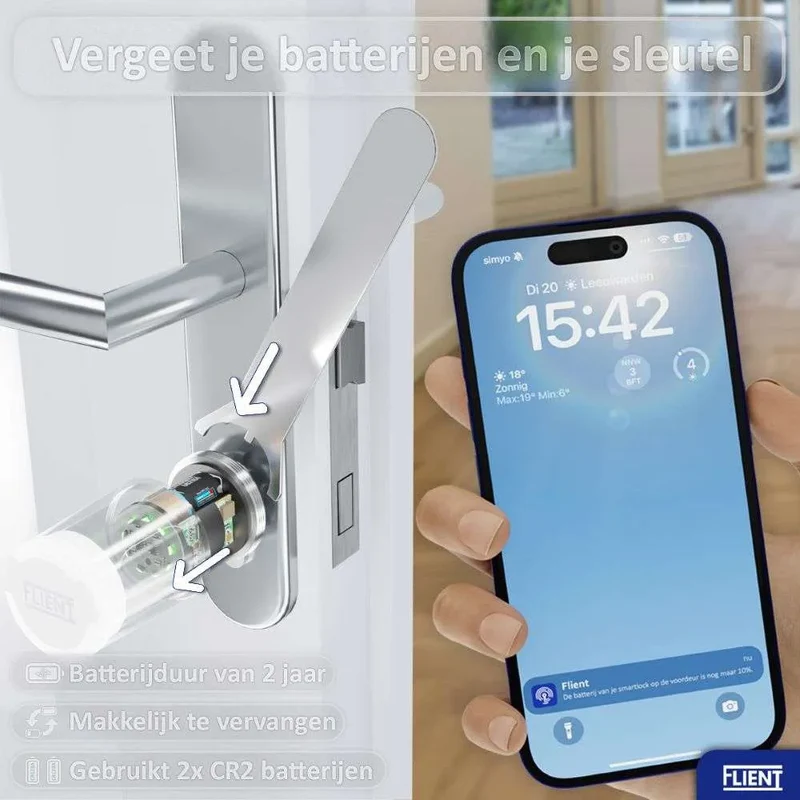 Flient Smart Lock Eon Wit/Zilver - Slim Cilinderslot IP68