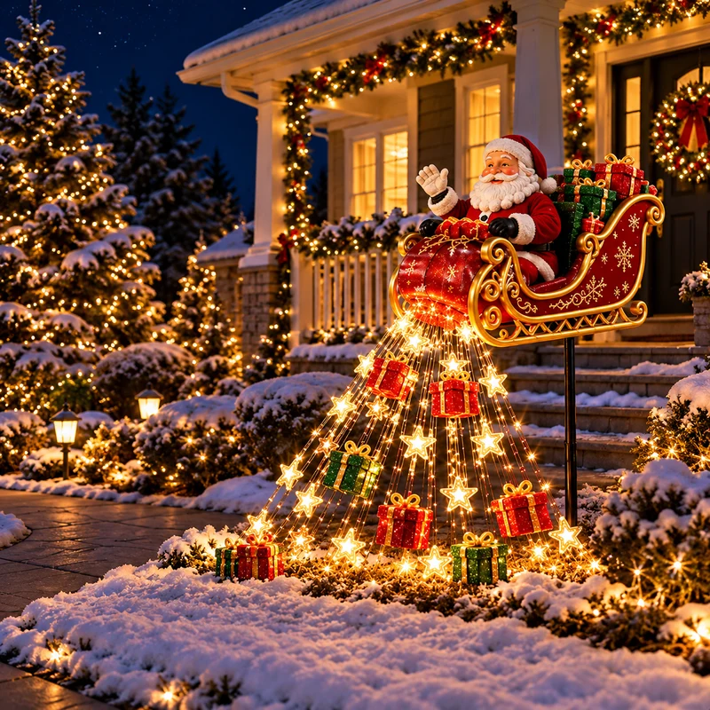 Weihnachtlicher Goldener Lichtbrunnen – Innen- und Außendekoration