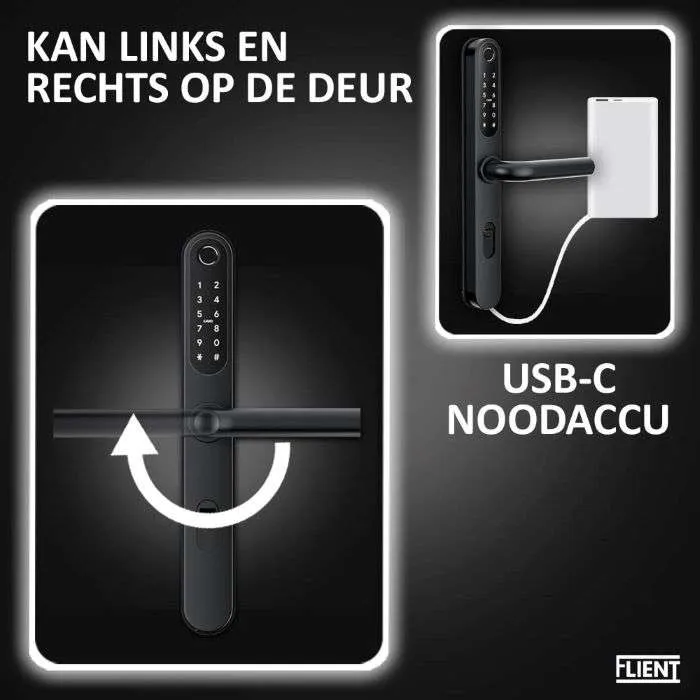Flient Smart Lock Versa Zwart - Slim Deurbeslag voor Poort en Deur