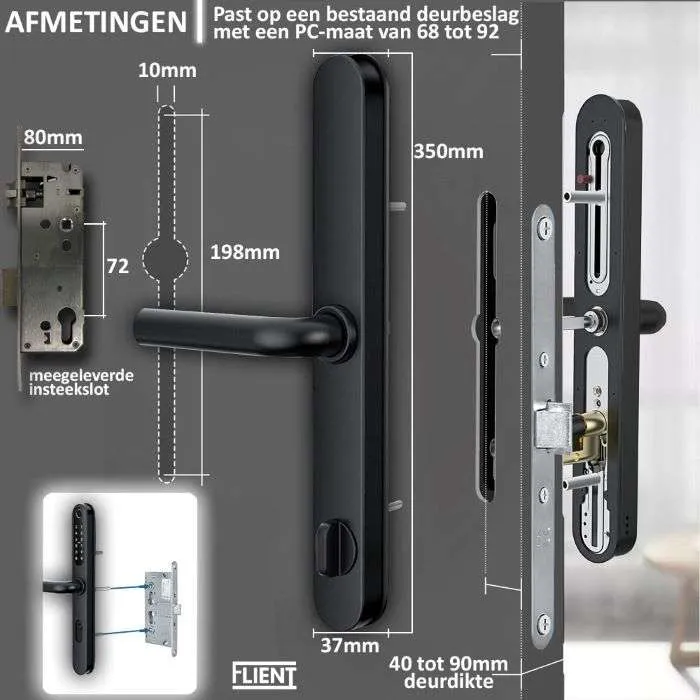 Flient Smart Lock Versa Zwart - Slim Deurbeslag voor Poort en Deur
