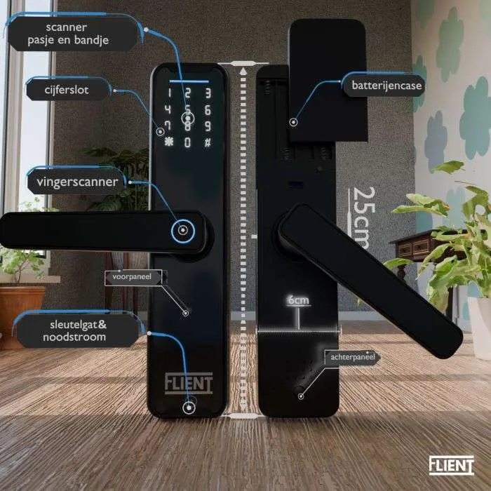 Flient Smart Lock Advanced - Slim Deurbeslag zonder Cilinder