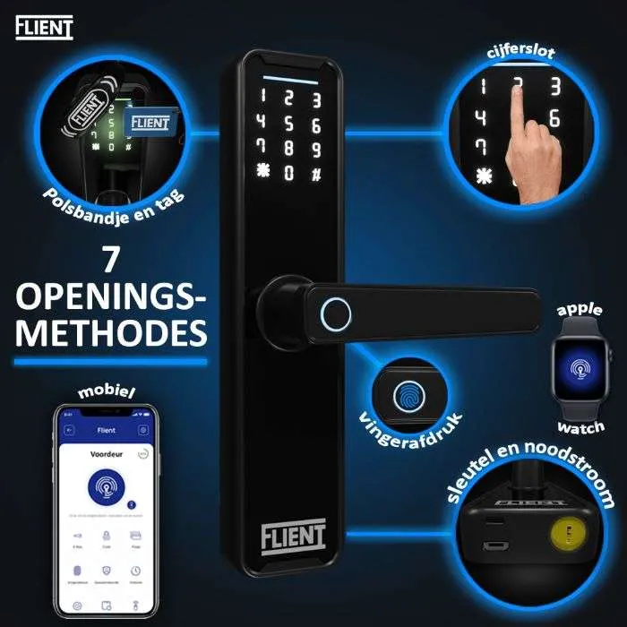 Flient Smart Lock Advanced - Slim Deurbeslag zonder Cilinder