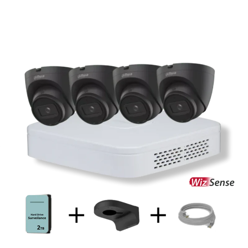 Dahua Camera Set 4x 4MP Zwarte WizSense Camera's en 4-kanaals NVR met 2TB HDD