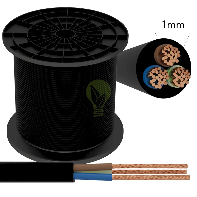 H05VV-F Installationskabel | 3 x 1 mm Kerne | schwarz | Pro 10 Meter