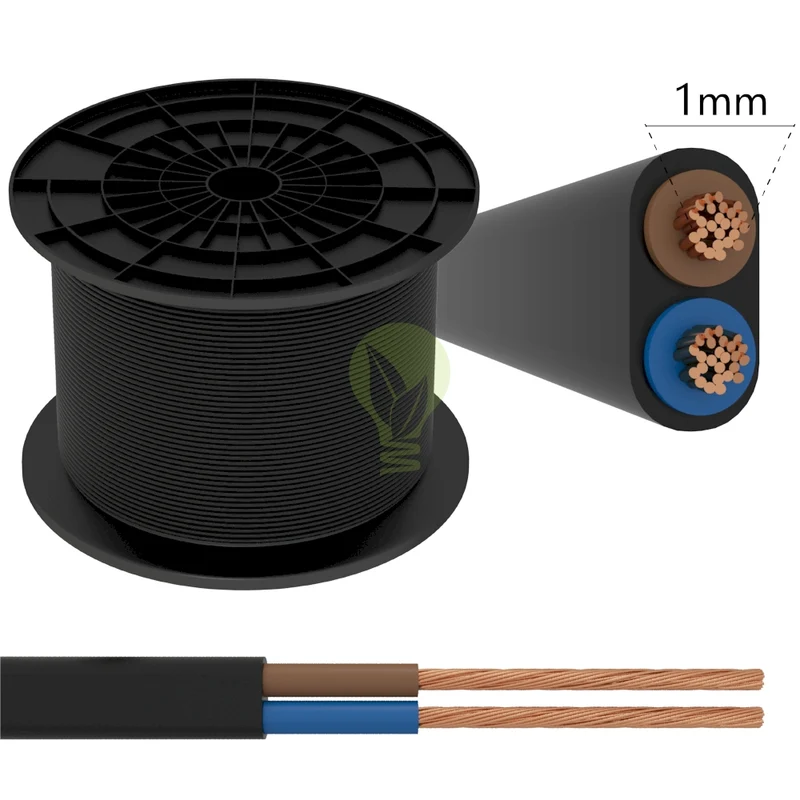 H05VV-F Installationskabel | 2 x 1 mm Kerne | schwarz | Pro 10 Meter