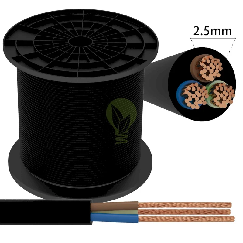 H05VV-F Installationskabel | 3 x 2,5 mm Kerne | schwarz | Pro 10 Meter
