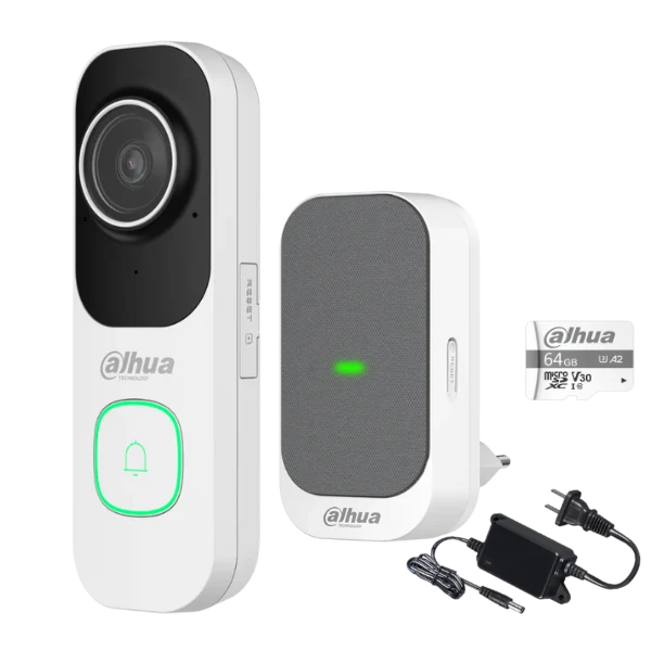 Dahua Slimme WiFi Videodeurbel Set met Gong, Voeding en 64GB SD-kaart (Wit)