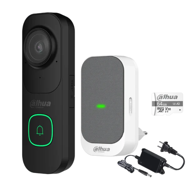 Dahua Slimme WiFi Videodeurbel Set met Gong, Voeding en 64GB SD-kaart (Zwart)