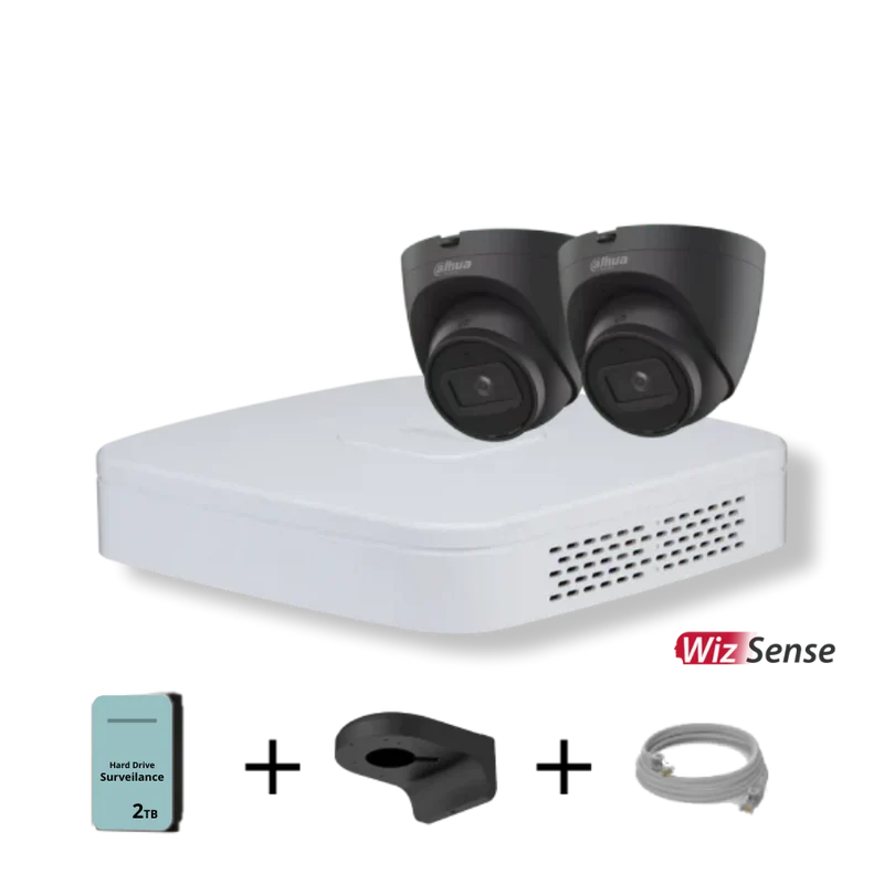Dahua Camera Set met 2x 4MP Zwarte WizSense Camera's - 2TB HDD - 4-kanaals Recorder