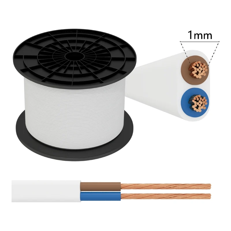 Installationskabel / Anschlusskabel | 2 x 1,0 mm Kerne | 10M | Weiß