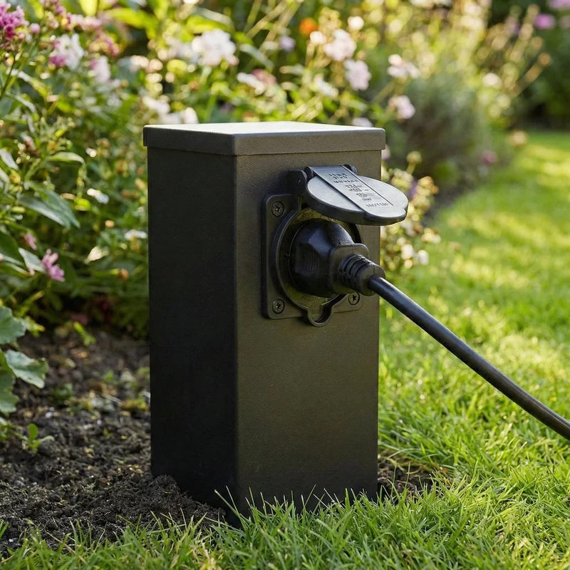 Outdoor-Steckdosenpfosten mit 2 schwarzen Steckdosen | 20cm | 230V