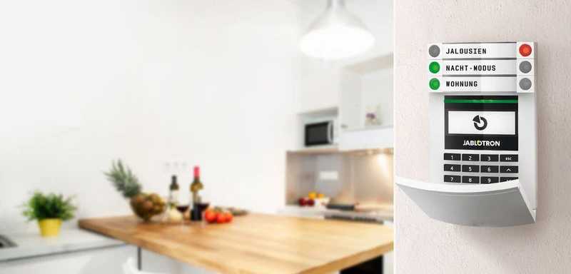 Jablotron Funk-Bedienteil JA-154E-WH mit LCD-Display + Tastatur + RFID-Lesegerät, weiß