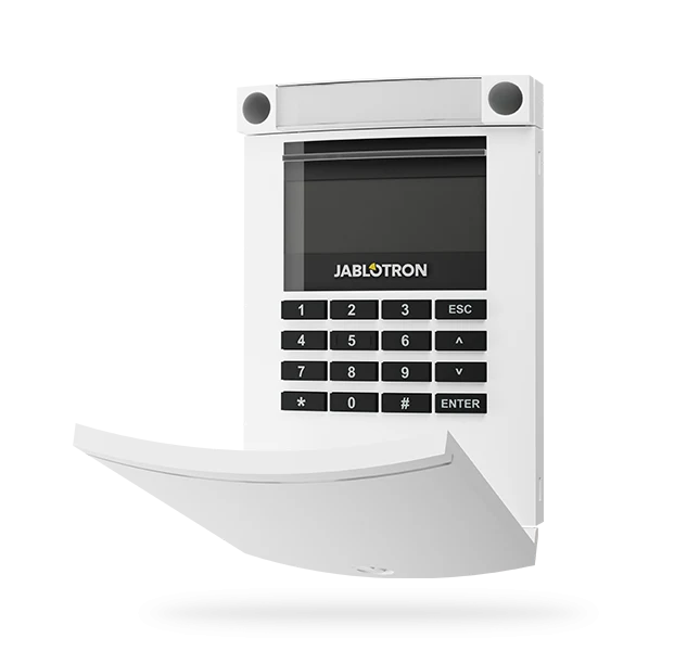 Jablotron Funk-Bedienteil JA-154E-WH mit LCD-Display + Tastatur + RFID-Lesegerät, weiß