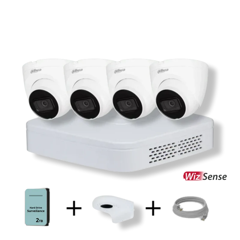 Dahua Camera Set met 4x 4MP Witte WizSense Camera's - 2TB HDD - 4-kanaals Recorder