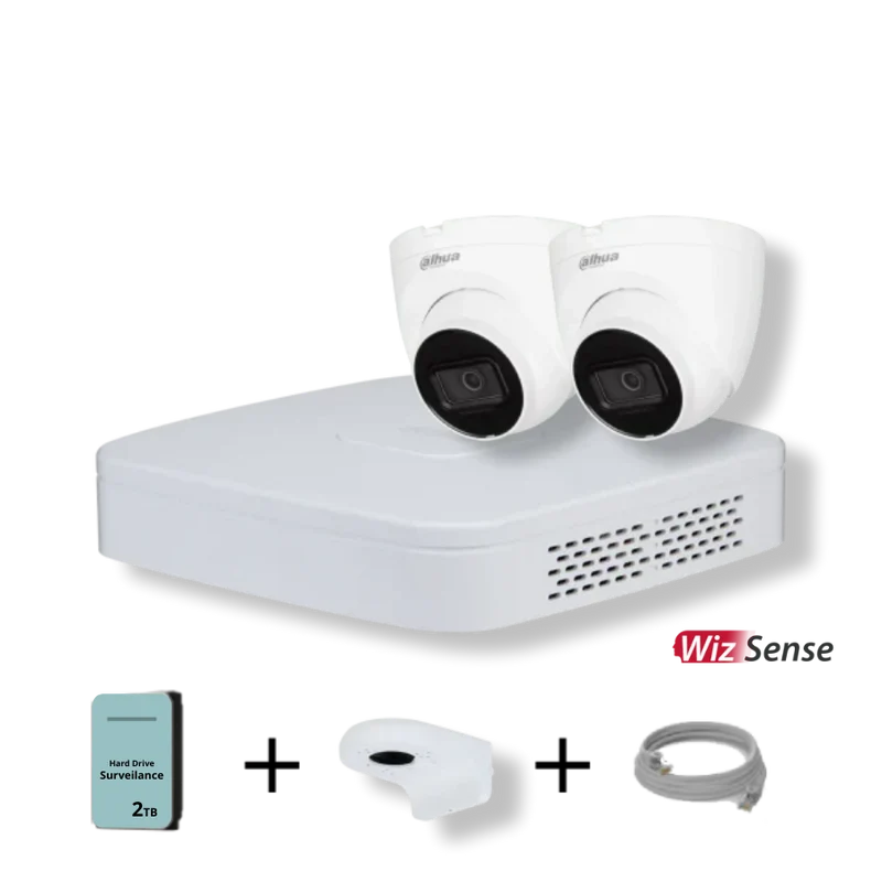 Dahua Camera Set met 2x 4MP WizSense Camera's Wit - 2TB HDD - 4-kanaals Recorder