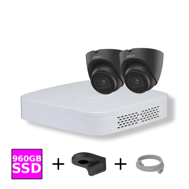 Dahua Camera Set met 2x 4MP Zwarte WizSense Camera's - 960GB SSD - 4-kanaals Recorder